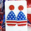 Close-up of glitter teardrop earrings with American flag stars and stripes pattern - Teardrop Shape (4)
