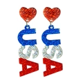 Detail of USA glitter dangle earrings with patriotic red heart and sparkling letters - USA Letter Shape (7)
