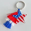 Patriotic USA flag star keychain with red white blue layered tassels on metal ring - Star Pattern (2)