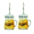 Funny beer mug acrylic earrings with fish graphic and help me text on white background - Help Me Beer Mug Style