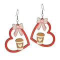 Süße Herz-Ohrringe aus Holz mit rosa Schleife und Kaffeetassen-Design für Lehrerinnen - Herz Kaffeetasse Muster (3)
