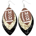 Close-up of three-layer football mom earrings with glitter leather and teardrop shape - Black Gold Style (1)