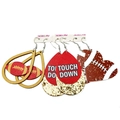 Three-piece football earring set with leather heart and wood touch down designs - Yellow and Red Theme Set (1)