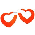 Neon orange oversized heart-shaped hoop earrings with vibrant acrylic glossy finish - Heart Shape / Neon Orange
