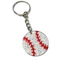 Détail d'un porte-clés baseball à paillettes avec pendentif acrylique et coutures - Style de Baseball Blanc