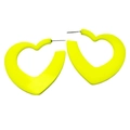 Neon yellow heart shaped hoop earrings in a minimalist retro C-shaped style - Heart Shape / Fluorescent Yellow