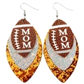 Detail of multi-layer teardrop rugby MOM earrings with glitter and faux leather texture - Silver Orange Style (9)