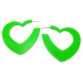 Neon green hollow heart-shaped C-style hoop earrings in a minimalist retro design - Heart Shape / Fluorescent Green