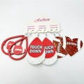 Three-piece American football earrings set with leather, wood, and Touch Down glitter - Red Glitter Theme Set