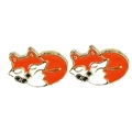 Cute fox stud earrings with orange enamel finish and gold plating on a white background - Fox Pattern
