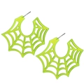 Macro detail of neon green fluorescent spider web hoop earrings for Halloween - Fluorescent Green