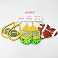 Three-pair rugby themed earring set featuring wood cutout, leather layers and heart designs - Yellow and Green Theme Set (4)