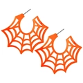 Neon orange spider web hoop earrings for Halloween in lightweight acrylic punk style - Fluorescent Orange