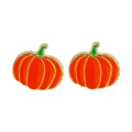 Exquisite pumpkin stud earrings with orange enamel and gold metal for Thanksgiving and Autumn - Pumpkin Shape