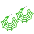 Fluorescent green spider web earrings in punk style for Halloween party costumes - Neon Yellow