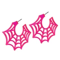 Fluorescent pink acrylic spider web hoop earrings with punk gothic Halloween design - Fluorescent Pink