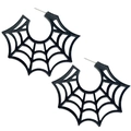 Close-up of spider web hoop earrings with black glitter finish for Halloween - Black With Glitter