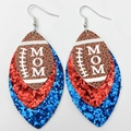 Three-layer glitter football mom teardrop earrings with brown leather and MOM print - Red Blue Style (4)