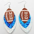 Three-layer football mom glitter earrings with brown faux leather and blue sequins - Blue White Style (5)