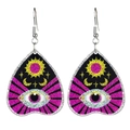 Macro shot of gothic acrylic planchette earrings with moon, sun, and evil eye details - Mysterious Tarot Divination Board (5)