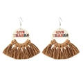 Handmade Give Thanks Thanksgiving tassel earrings with wood disc and brown cotton fringe - 7