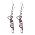 Gothic Halloween dangle earrings featuring silver skeleton and red heart bloody details - Full Skeleton Style