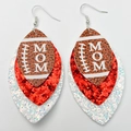 Football MOM glitter faux leather drop earrings with red and white sequins layers - Iridescent Red White Style (6)