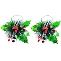 Christmas wreath hoop earrings with green holly leaves, red berries and white silk tassels - Holly Leaf With White Tinsel (1)