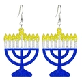 Hanukkah Menorah drop earrings with blue and gold glitter for festive celebrations - Menorah Style