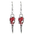 Gothic silver bird skull earrings with red blood drop details for Halloween parties - Bird Skull Blood Style / Silver Red