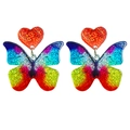 Macro detail of rainbow glitter acrylic heart and butterfly tassel drop earrings - Rainbow Butterfly Glitter Heart Style (5)