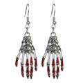 Gothic skull hand earrings with red blood drops for Halloween party accessories - Skeleton Hand Blood Style / Silver Red