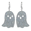 Macro detail of gothic Halloween ghost earrings with holographic silver glitter acrylic - Silver Holographic Glitter Ghost (6)