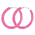 Pink glitter hoop earrings with sparkling sequins for festive parties and holidays - Hot Pink