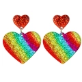 Rainbow striped glitter heart dangle earrings with sparkling red studs on white background - Rainbow Stripe Heart Sequin Style (4)