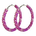 Pink macaron hoop earrings with colorful glitter sequins for festive Christmas parties - Rose Red