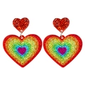 Rainbow glitter acrylic heart dangle earrings with vibrant colorful gradient finish - Double Heart Glitter Inlay Style (3)