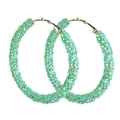 Mint green glitter hoop earrings for women with festive sparkling finish on white background - Mint Green