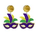 Sparkly Mardi Gras mask earrings with glitter feathers and gold stud for carnival party - Masquerade Mask Style (8)