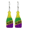Details der glitzernden Mardi Gras Weinflaschen-Ohrringe mit gelben, grünen und lila Streifen - Weinflaschenstil (4)