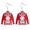 Sparkly red acrylic Christmas sweater earrings with white snowflake patterns and silver hooks - Christmas Sweater Style (6)