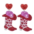 Boucles d'oreilles bottes de cowboy à paillettes rouges pour fête de Saint-Valentin - Style Botte de Cow-boy Pailletée Rouge (4)