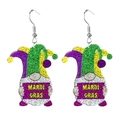 Detail of sequined Mardi Gras gnome earrings with colorful sequins and festive sign - Gnome Style (6)