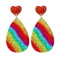 Rainbow glitter heart drop earrings with shimmering sequins and colorful gradient finish - Rainbow Heart Teardrop Style (1)