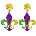 Sparkly Mardi Gras Fleur-de-lis earrings in purple, gold, and green sequins - Fleur-de-lis Style (5)