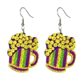 Macro detail of glitter beer mug earrings with festive purple, green and yellow stripes - Beer Mug Style (7)
