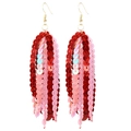 Detail of long red and pink sequin tassel earrings with golden hooks for festive parties - Red and Pink Tassel Style(3)