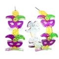 Festive Mardi Gras acrylic hoop earrings with colorful glitter mask and fleur-de-lis charms - Mardi Gras Mask and Fleur-de-lis Style (1)