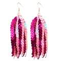 Pink glitter heart tassel earrings with layered sequins and gold metallic hooks - Fuchsia Pink Gradient Tassel Style(2)