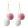 Pink and white wool ball dangle earrings with gold chains for winter style - Pink and White Knitted Pom Pom Style (4)